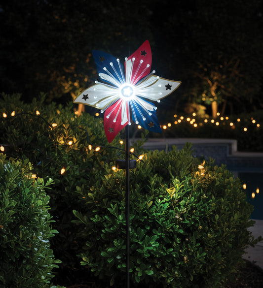 Patriotic Flower Spinner Solar Stake for Outdoor Garden