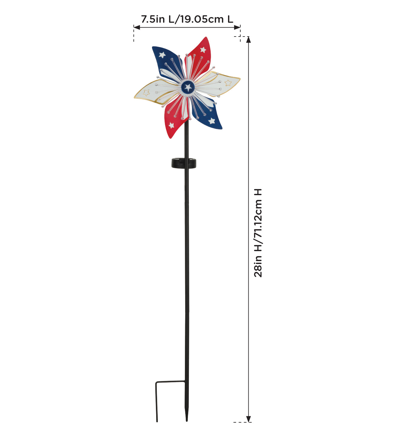 Patriotic Flower Spinner Solar Stake for Outdoor Garden