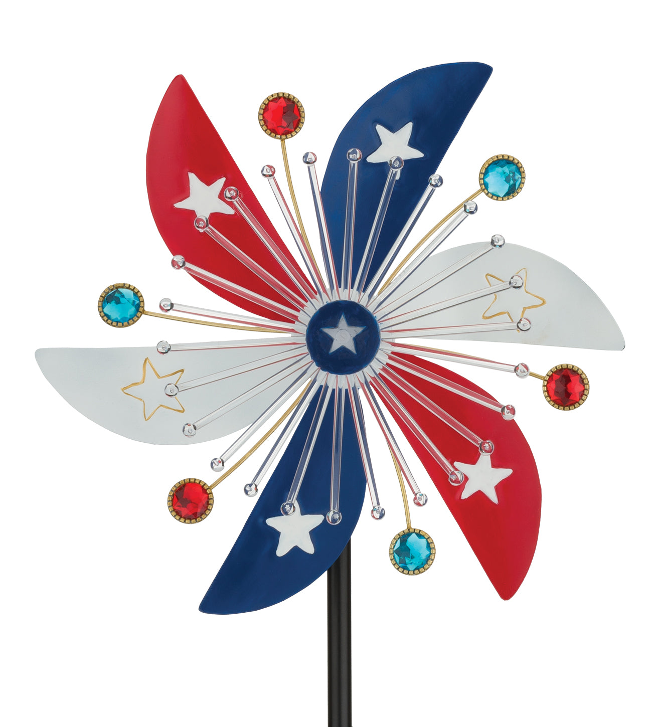 Patriotic Pinwheel Spinner Solar Stake for Outdoor Garden