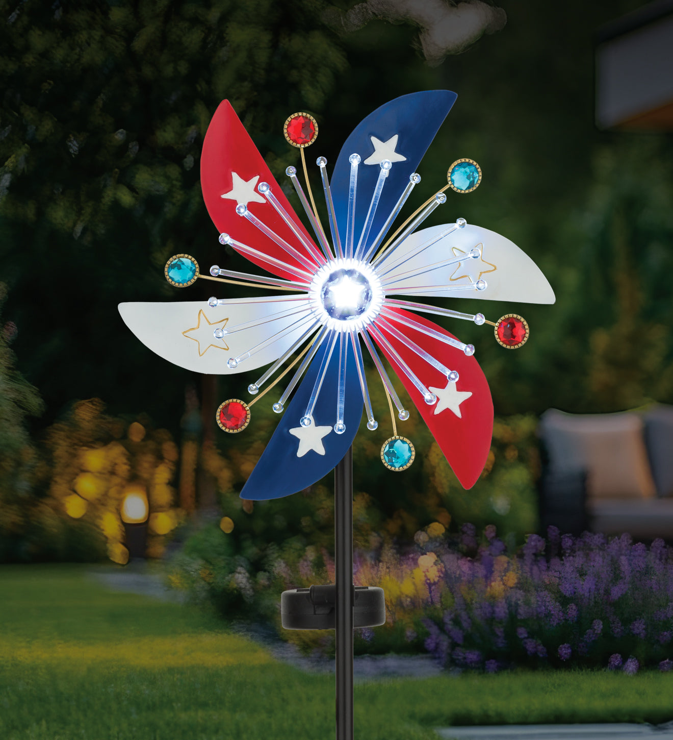 Patriotic Pinwheel Spinner Solar Stake for Outdoor Garden