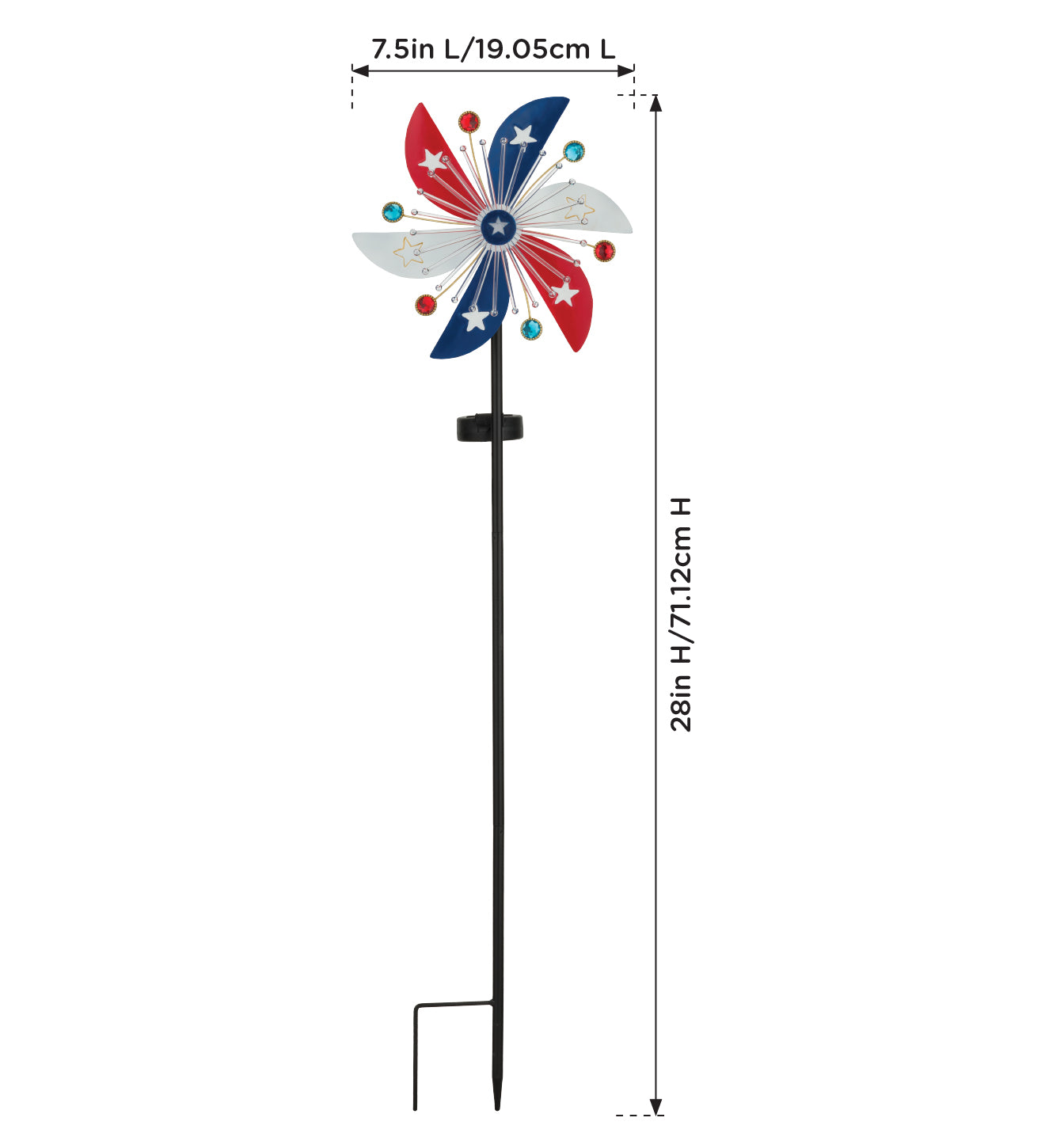 Patriotic Pinwheel Spinner Solar Stake for Outdoor Garden