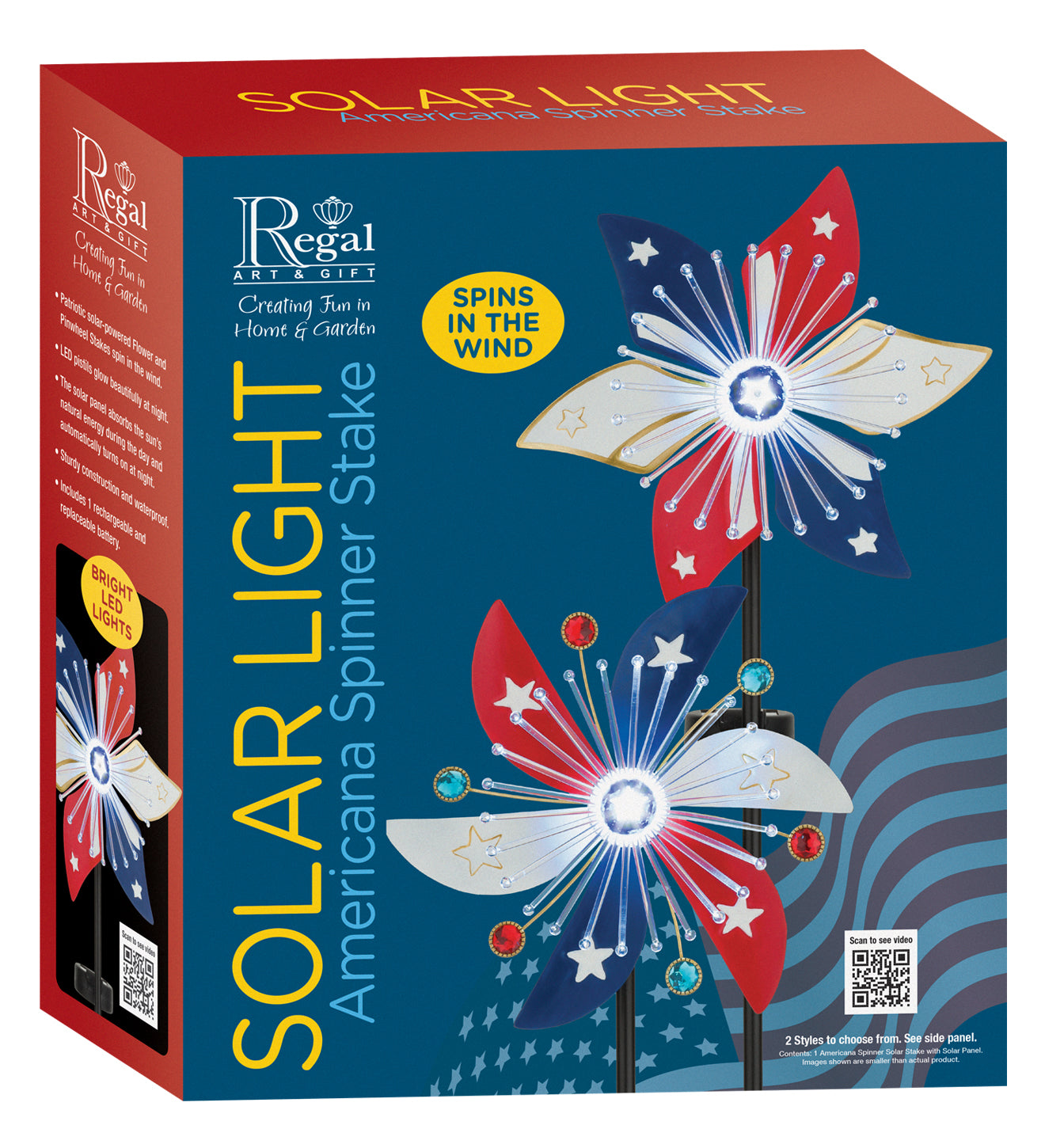 Patriotic Pinwheel Spinner Solar Stake for Outdoor Garden