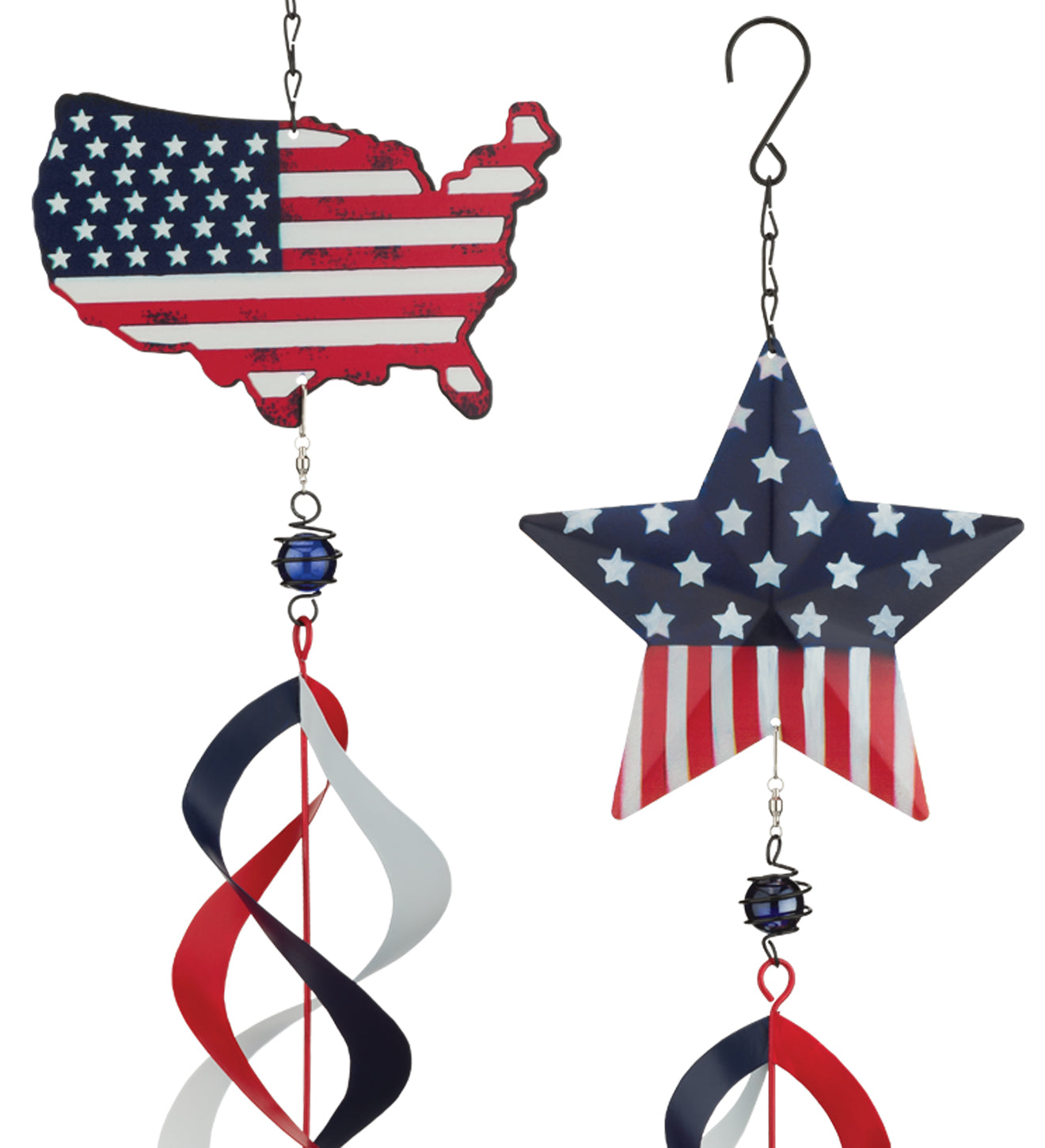 Patriotic Hanging Wind Spinners, Set of 2 - Outdoor Garden