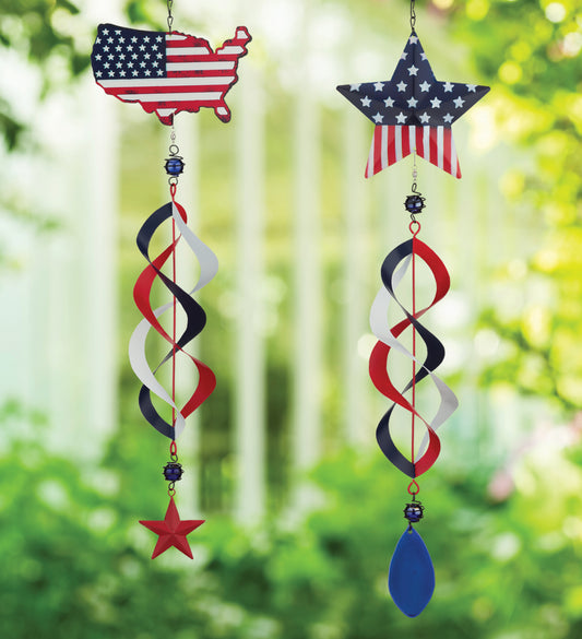 Patriotic Hanging Wind Spinners, Set of 2 - Outdoor Garden