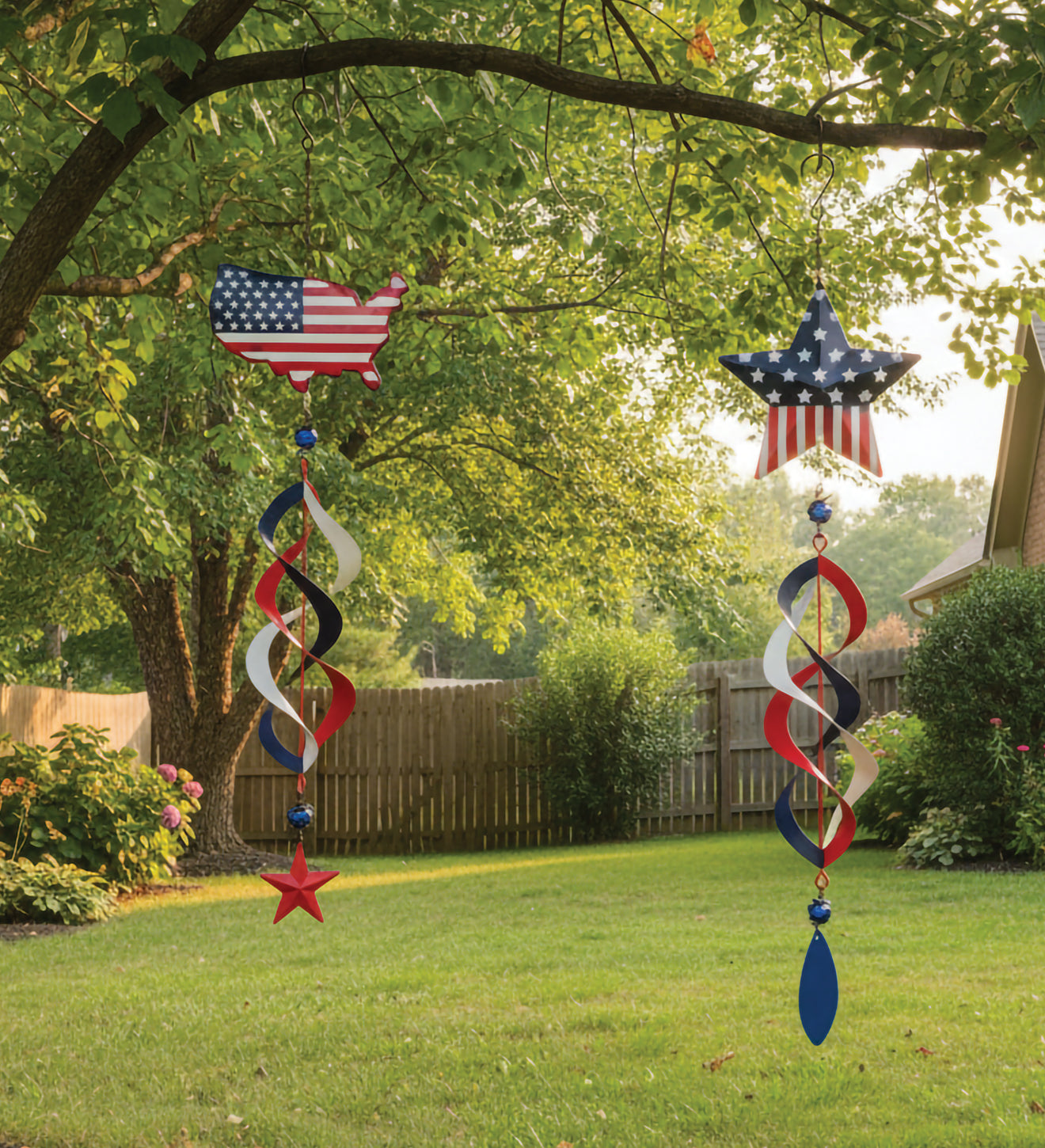 Patriotic Hanging Wind Spinners, Set of 2 - Outdoor Garden
