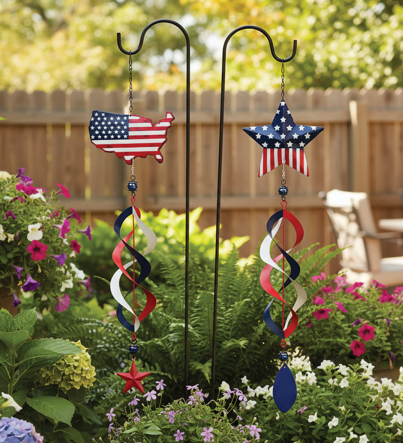 Patriotic Hanging Wind Spinners, Set of 2 - Outdoor Garden