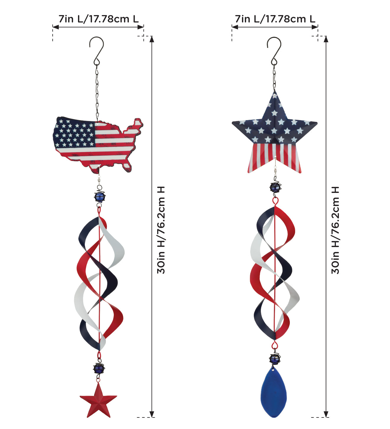 Patriotic Hanging Wind Spinners, Set of 2 - Outdoor Garden