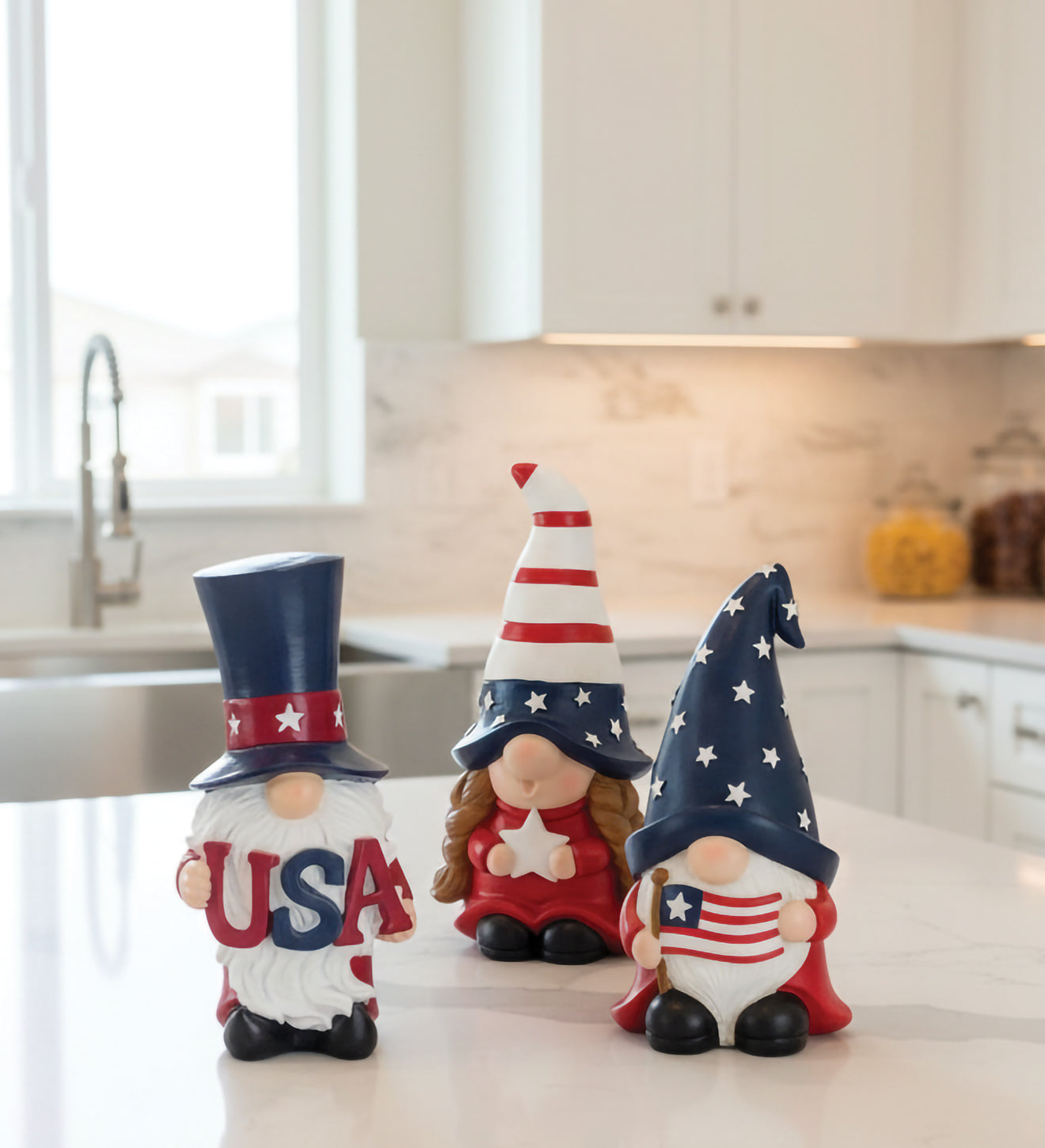 Patriotic Gnomes Solar Stakes, Set of 3 - Outdoor Garden