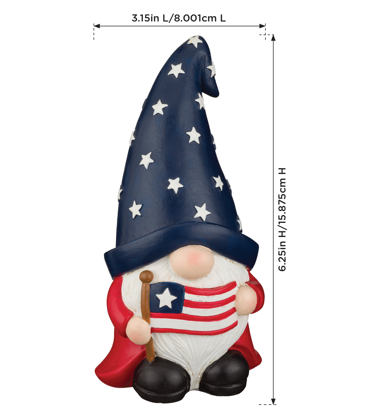 Patriotic Gnomes Solar Stakes, Set of 3 - Outdoor Garden