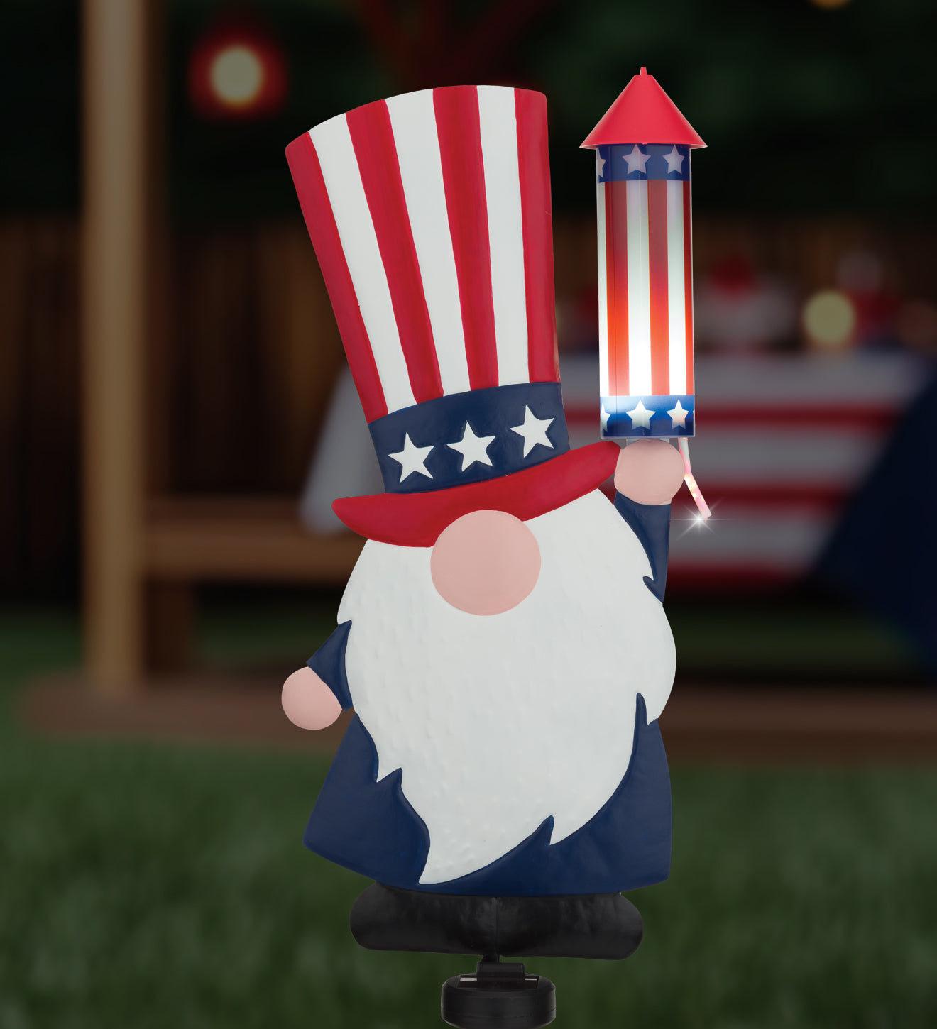 Patriotic Uncle Sam Gnome Solar Stake for Outdoor Garden