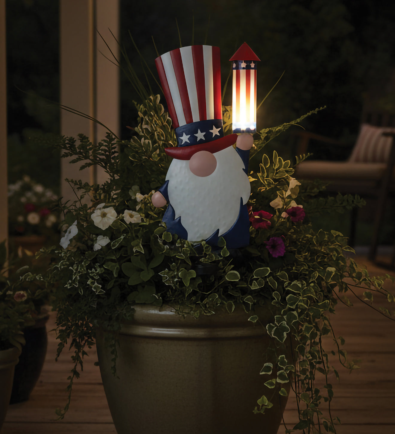 Patriotic Uncle Sam Gnome Solar Stake for Outdoor Garden