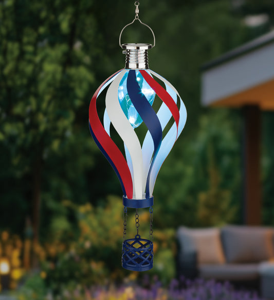 Patriotic Hot Air Balloon Solar Lantern with Spinning Design for Outdoor Garden