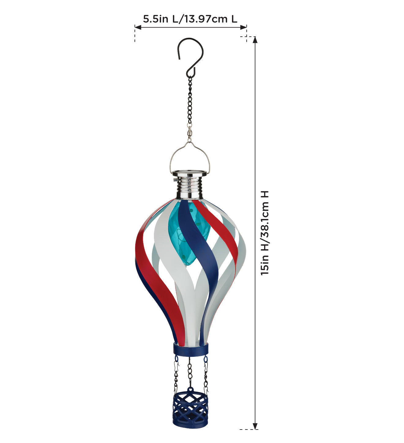 Patriotic Hot Air Balloon Solar Lantern with Spinning Design for Outdoor Garden