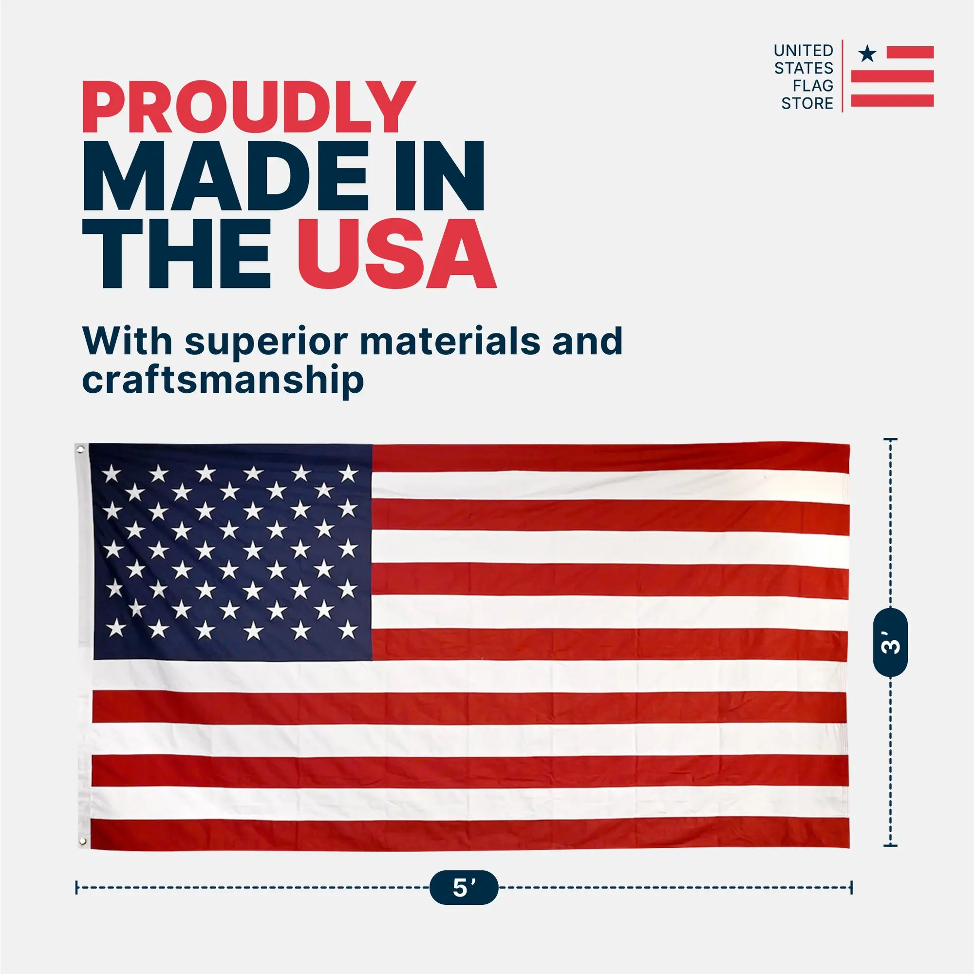 3ft x 5ft Super Tough Knitted Polyester American Flag - US Made