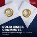 Two heavy-duty solid brass grommets on a reinforced white header for corrosion-resistant mounting.