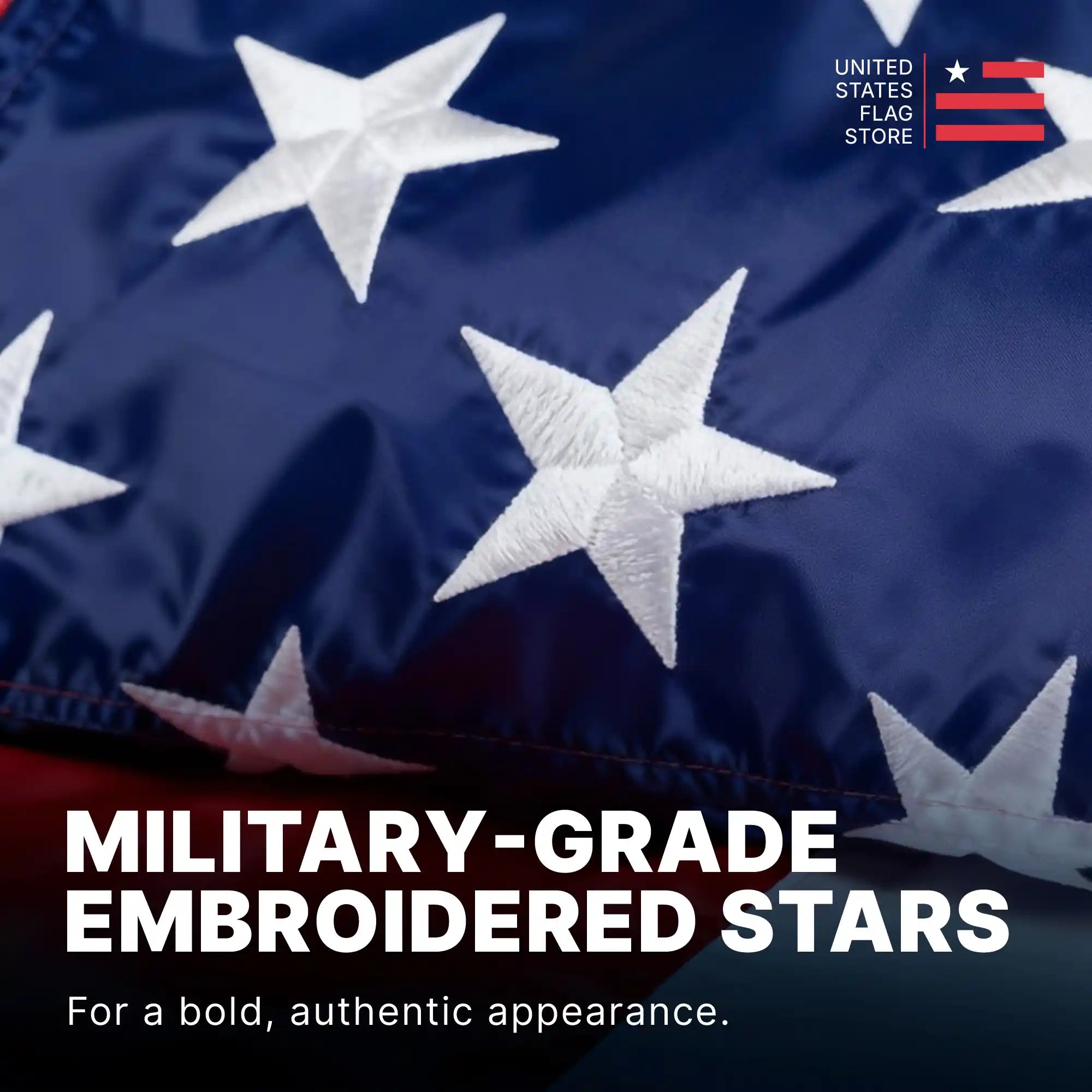 Detailed view of military-grade embroidered stars on a blue field for an authentic appearance.