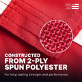 Macro view of 2-ply spun polyester weave on a red stripe of a Valley Forge Koralex II flag for long-lasting strength.