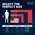 Flag size comparison chart showing 3x5, 4x6, 5x8, and 6x10 options with recommended pole heights for each.