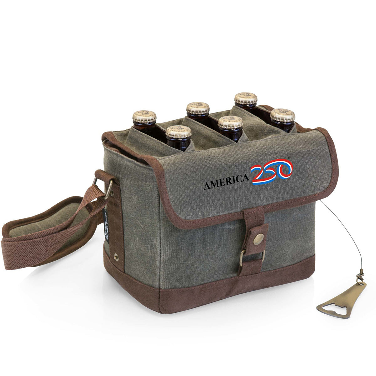 America 250 Beer Cooler Tote with Bottle Opener - Khaki