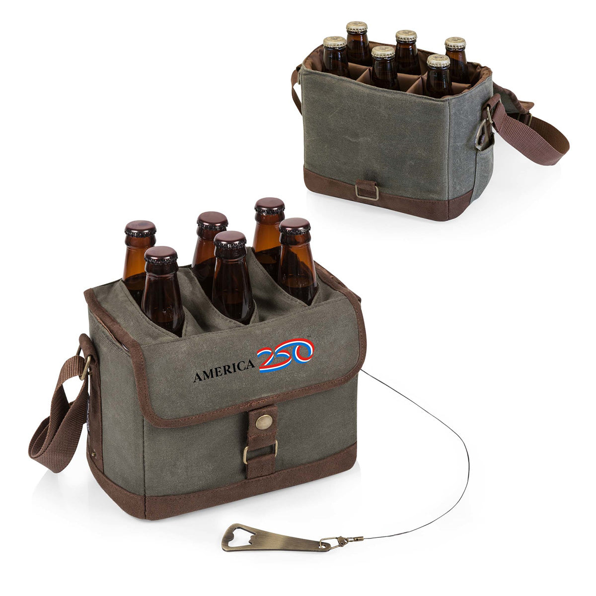 America 250 Beer Cooler Tote with Bottle Opener - Khaki