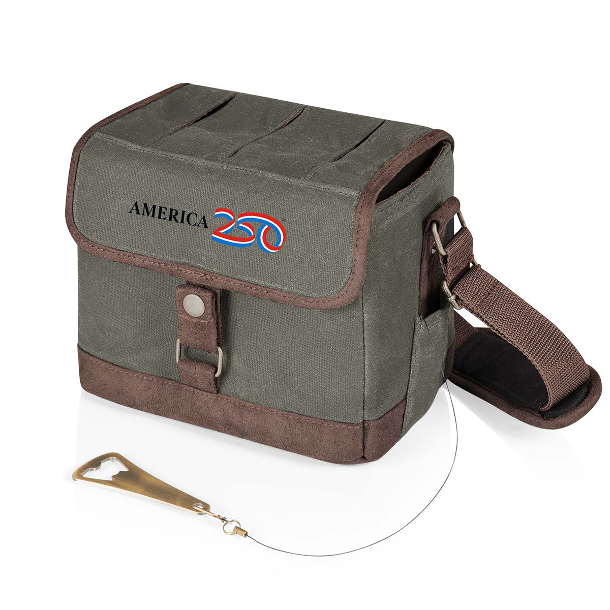 America 250 Beer Cooler Tote with Bottle Opener - Khaki