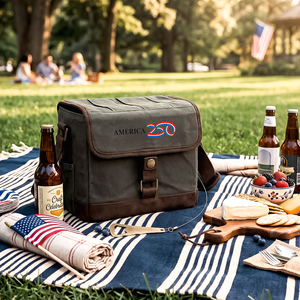 America 250 Beer Cooler Tote with Bottle Opener - Khaki