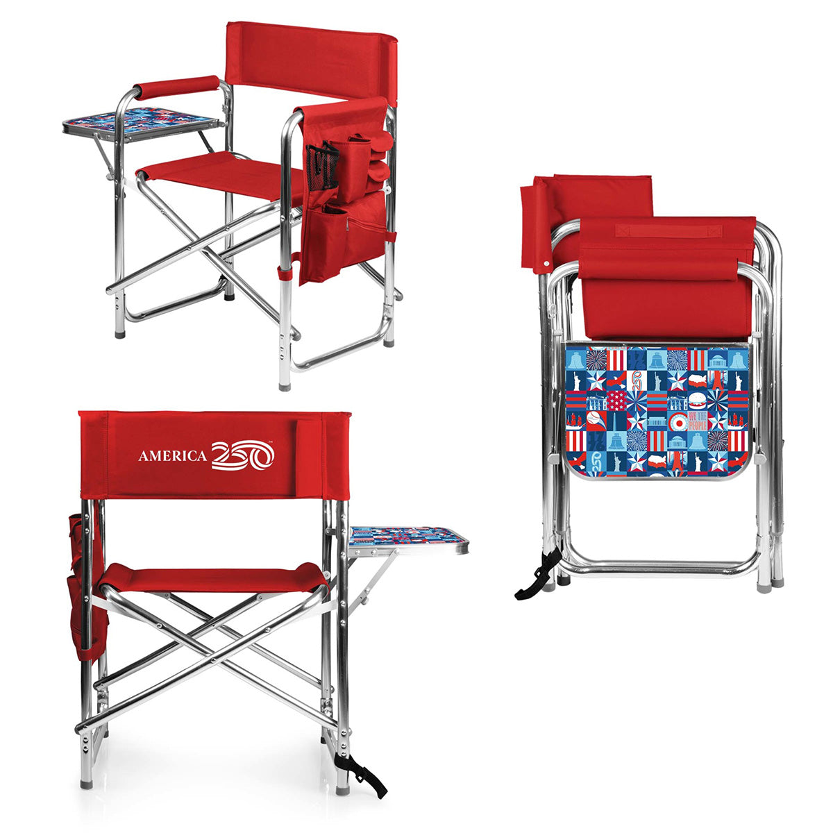 America 250 Portable Chair with Side Table - Parade Chair - Red