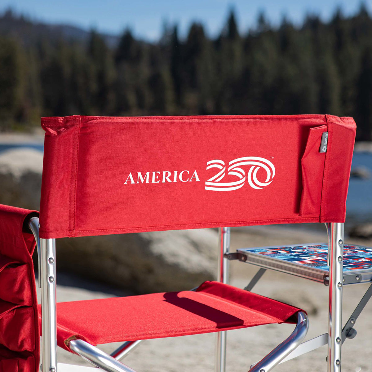 America 250 Portable Chair with Side Table - Parade Chair - Red