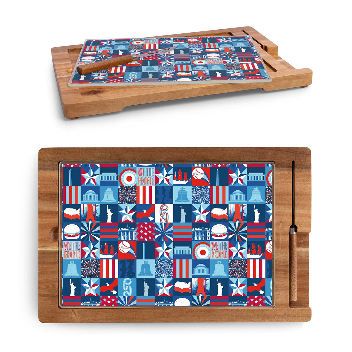 America 250 Charcuterie Board and Knife Set - Glass and Acacia Wood