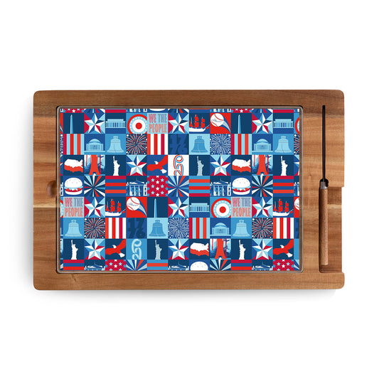 America 250 Charcuterie Board and Knife Set - Glass and Acacia Wood