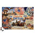 Patriotic puzzle with American-themed elements and text celebrating 250 years.