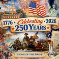 Puzzle with American-themed design celebrating 250 years, featuring the Statue of Liberty, American flag, and historical figures.