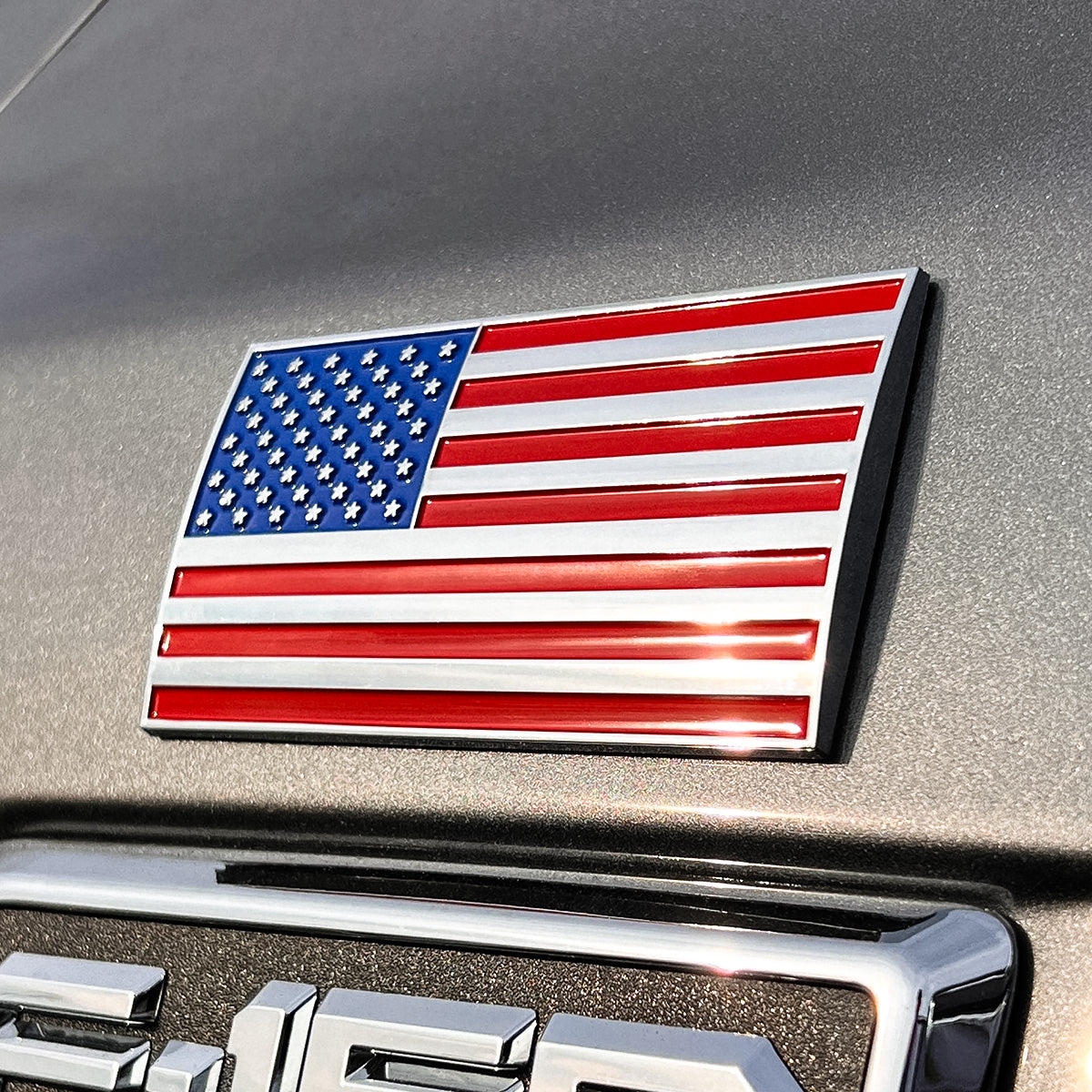 American Flag Badge Bundle Left & Right Facing - 3.8" x 2" - All Weather Emblem - Red, Blue & Chrome Finish