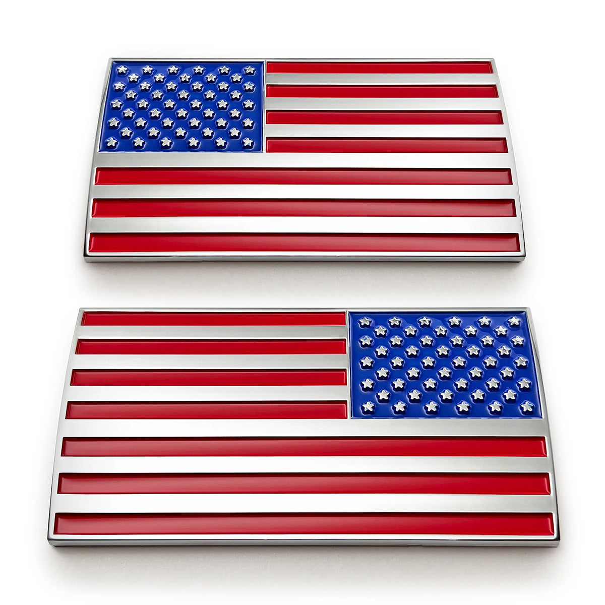 American Flag Badge Bundle Left & Right Facing - 3.8" x 2" - All Weather Emblem - Red, Blue & Chrome Finish