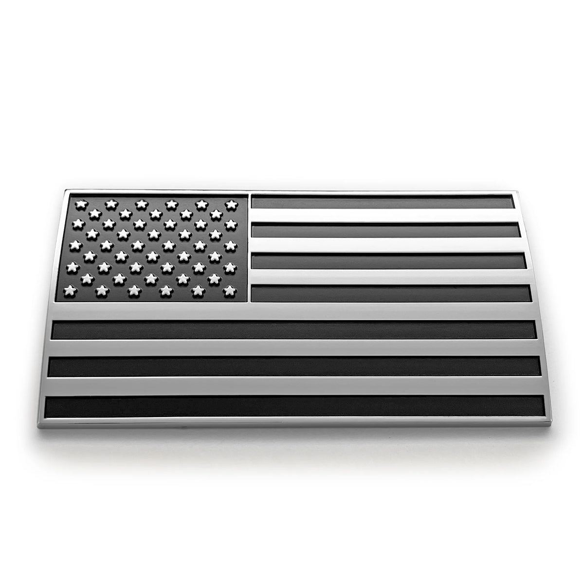 American Flag Badge - 3.8" x 2" All-Weather Emblem - Matte Black & Chrome Finish