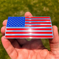 American Flag Badge - 3.8" x 2" All-Weather Emblem - Red, Blue & Chrome Finish