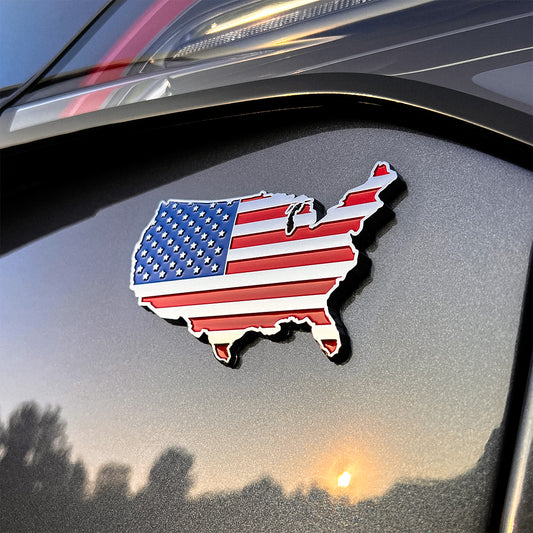USA Car Badge - 2.3" x 3.8" All-Weather Emblem - Red, Blue & Chrome Finish