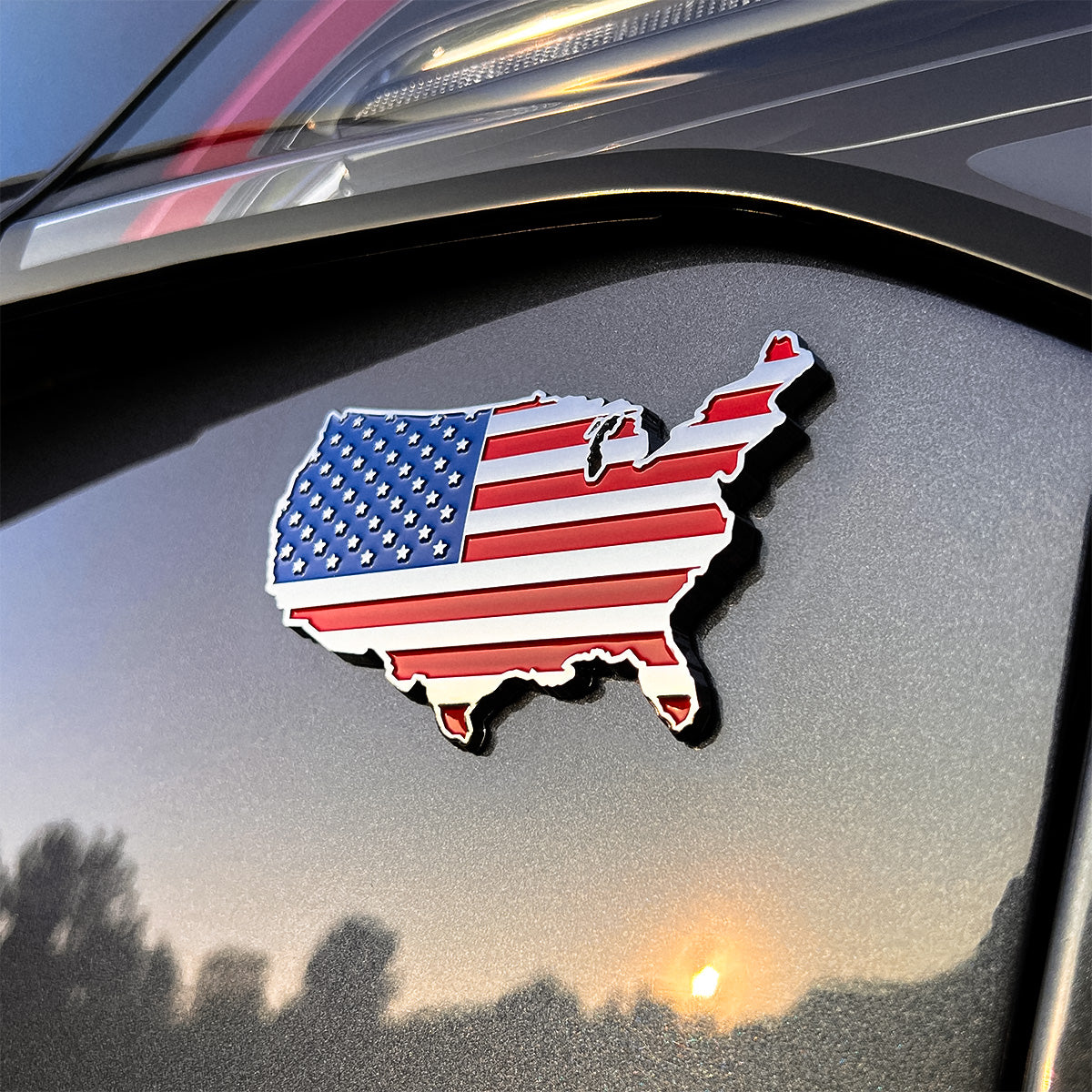 USA Badge - 2.3" x 3.8" All-Weather Emblem - Red, Blue & Chrome Finish