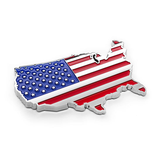 USA Car Badge - 2.3" x 3.8" All-Weather Emblem - Red, Blue & Chrome Finish