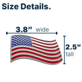The Wavy American Flag Badge - 3.8" x 2.5" All-Weather Emblem - Red, Blue & Chrome Finish