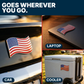 The Wavy American Flag Badge - 3.8" x 2.5" All-Weather Emblem - Red, Blue & Chrome Finish