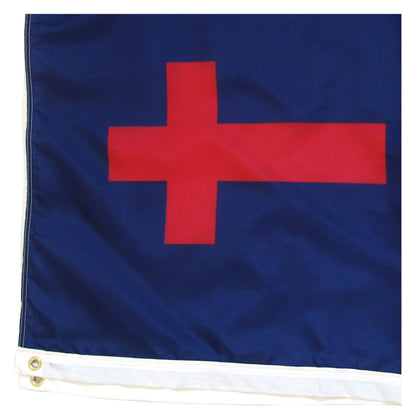 Blue flag with a red cross on a white background