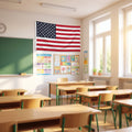 American flag mounted on elementary school classroom wall