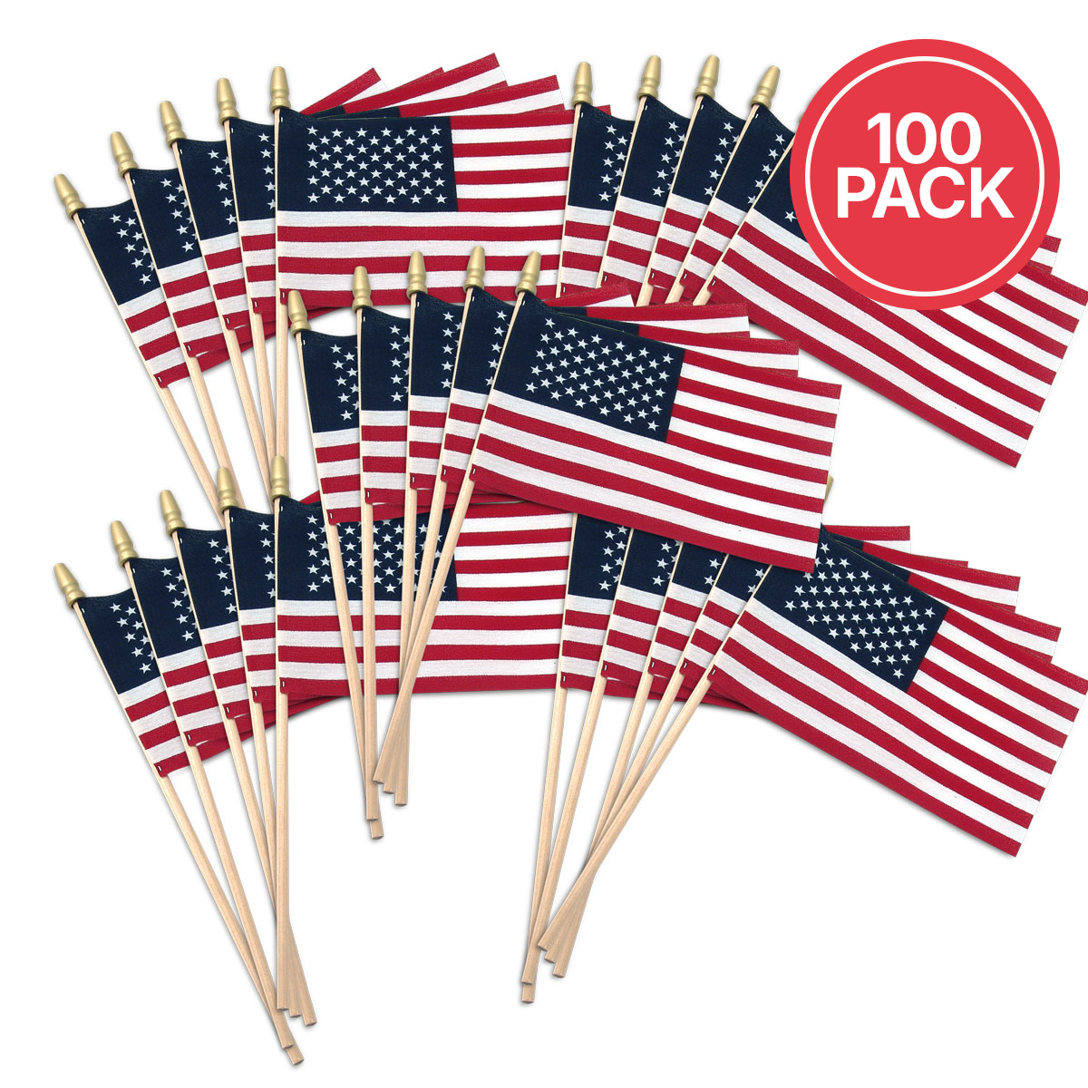 Super Tough 4x6 Cotton US Stick Flag with Spear Tip - 100 Pack