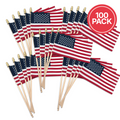 100-pack of American flags on sticks with a '100 Pack' label.
