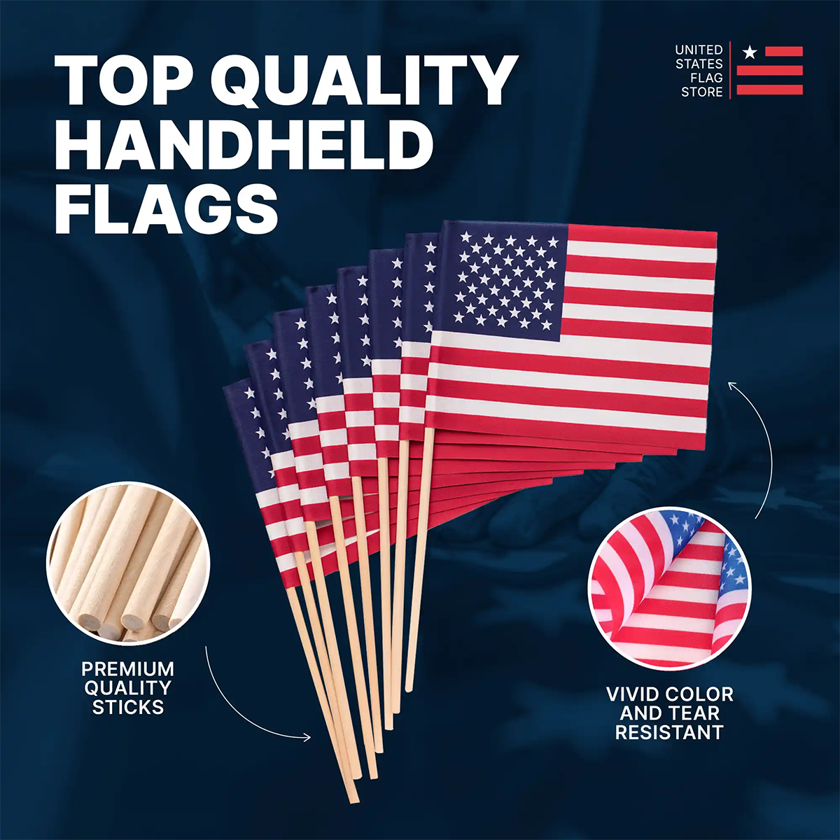 Super Tough 4"x6" Cotton US Stick Flag with No Spear Tip - 100 Pack