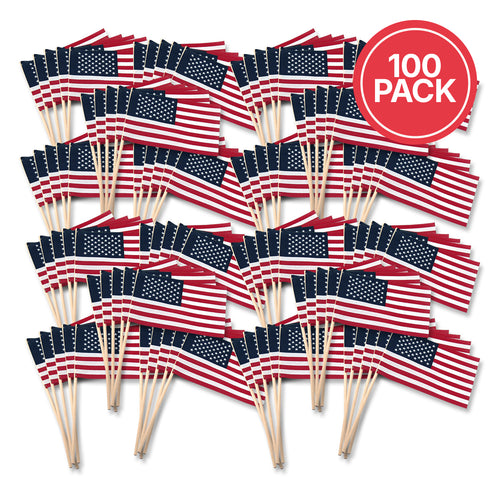 Super Tough 4"x6" Cotton US Stick Flag with No Spear Tip - 100 Pack