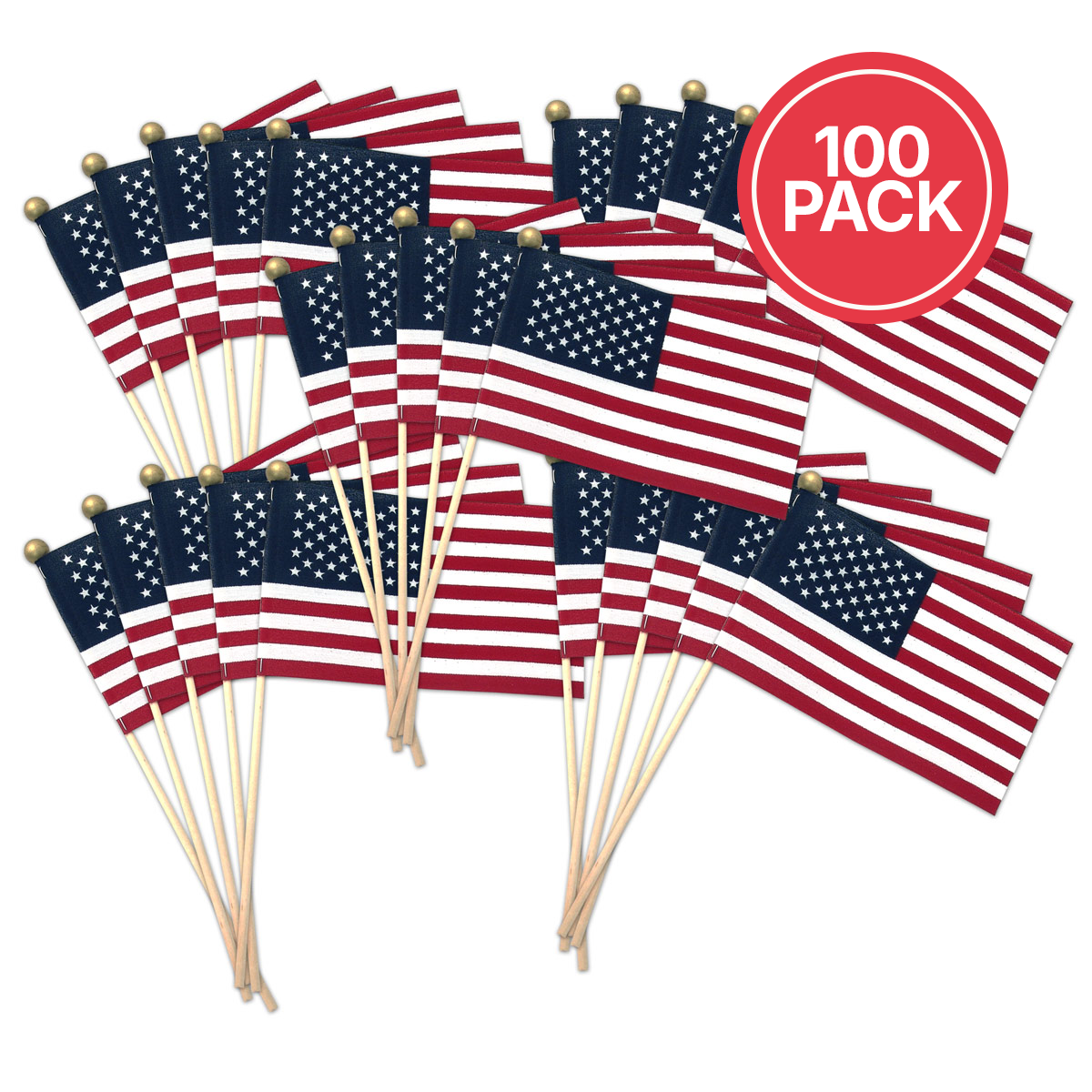 Super Tough 4x6 Cotton US Stick Flag with Ball Tip - 100 Pack