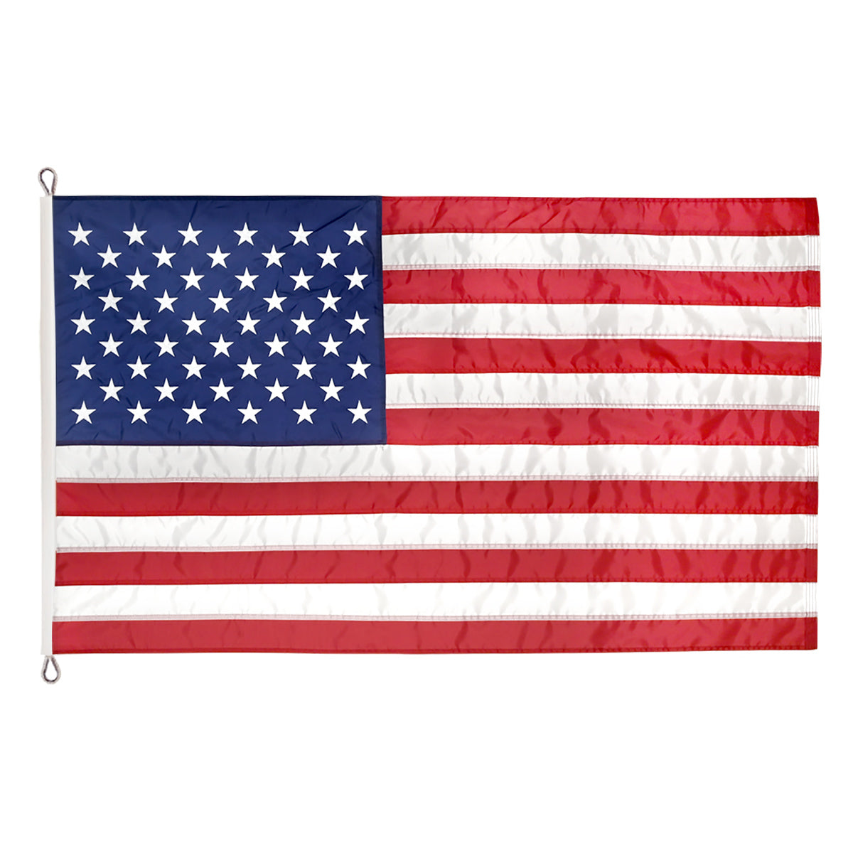 American flag with blue field and white stars on a white background
