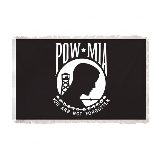 Indoor POW/MIA Flag 3ft x 5ft Nylon Double Sided - White Fringe